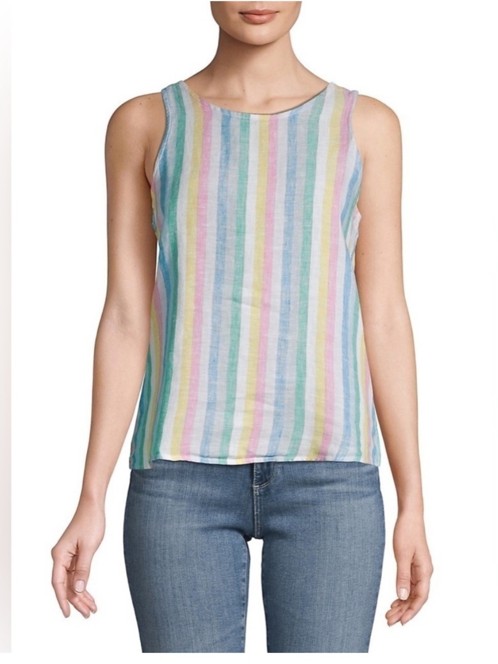 Lord & Taylor Rainbow Stripe 100% Linen High Neck Tank size XL petite pride